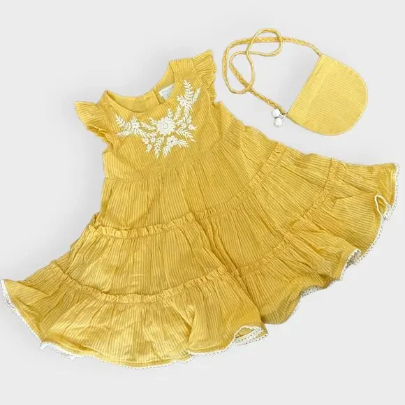 Tahari | Dresses | Yellow Tahari Embroidered Flutter Dress Purse Set 824mos  Versatile Summer | Poshmark